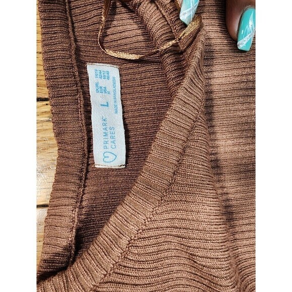 Women Long Sleeve Round Neck A-Line Brown Dress Large - Picture 8 of 8